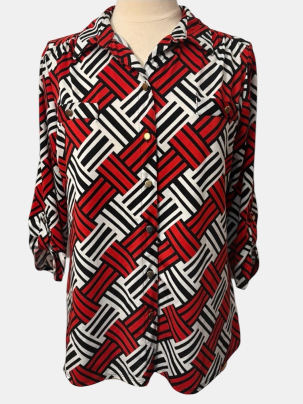 Women’s Button Front Abstract Print Shirt Size Large